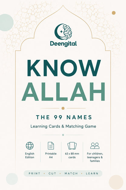 🌙 99 Names of Allah – Printable Learning Cards & Matching Game