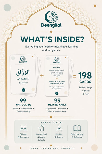 🌙 99 Names of Allah – Printable Learning Cards & Matching Game