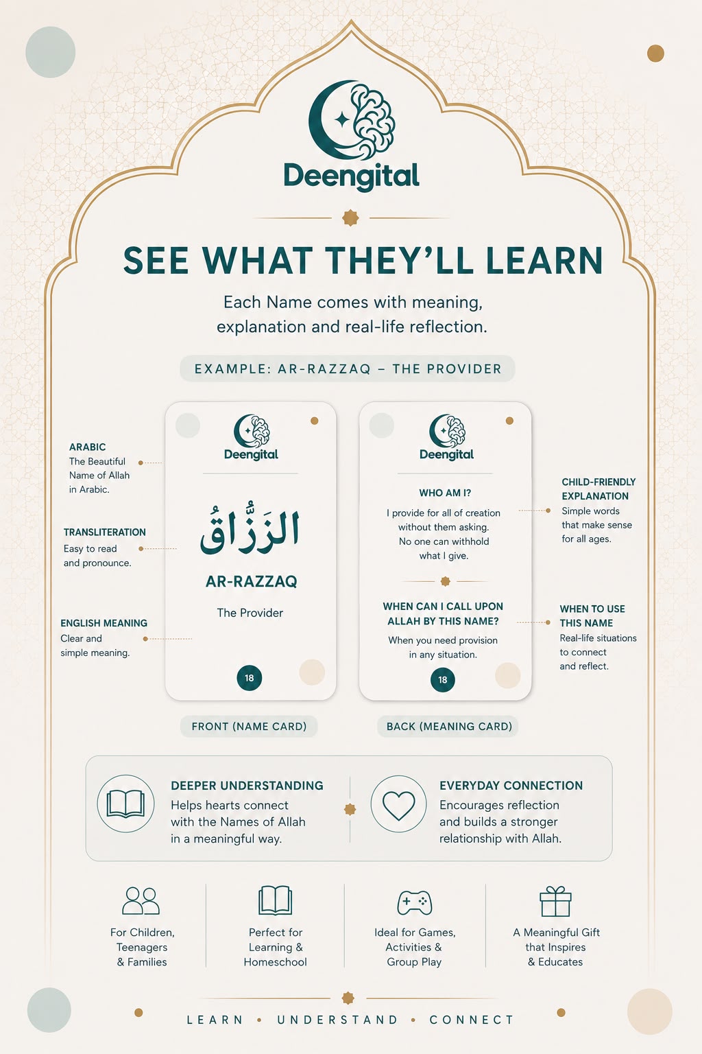 🌙 99 Names of Allah – Printable Learning Cards & Matching Game